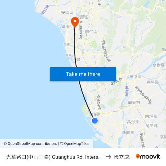 光華路口(中山三路) Guanghua Rd. Intersection(Jhongshan 3rd Rd.) to 國立成功大學 map