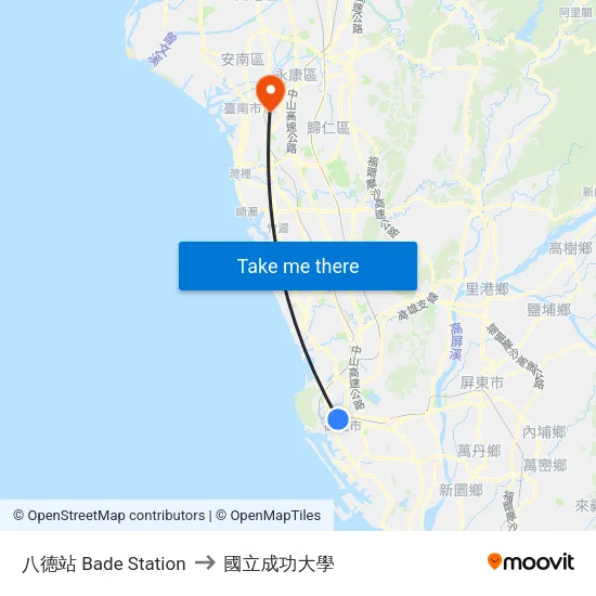 八德站 Bade Station to 國立成功大學 map