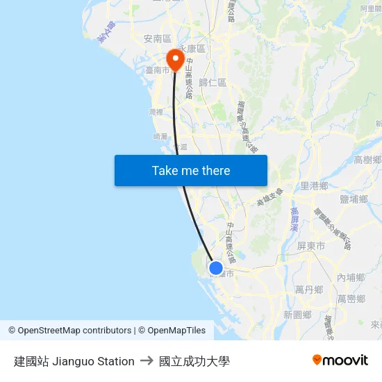 建國站 Jianguo Station to 國立成功大學 map