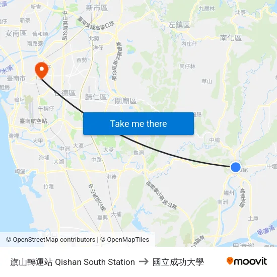 旗山轉運站 Qishan South Station to 國立成功大學 map