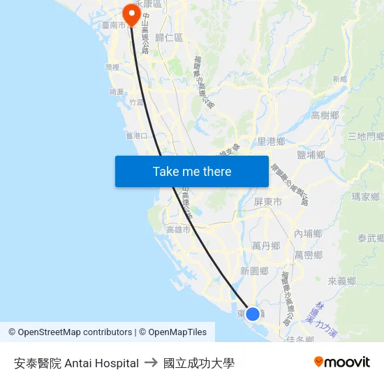 安泰醫院 Antai Hospital to 國立成功大學 map