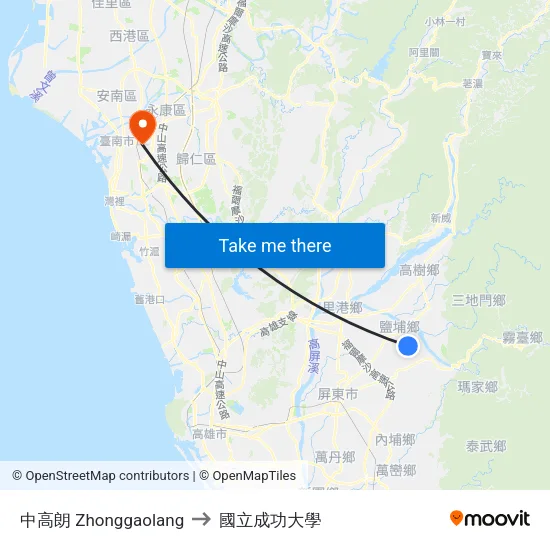 中高朗 Zhonggaolang to 國立成功大學 map