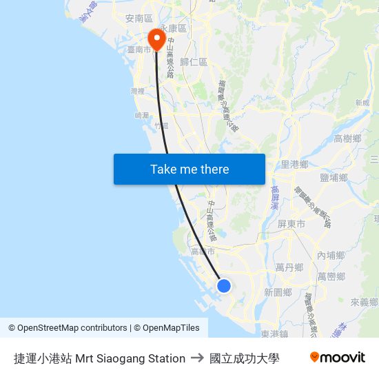 捷運小港站 Mrt Siaogang Station to 國立成功大學 map