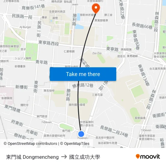 東門城 Dongmencheng to 國立成功大學 map