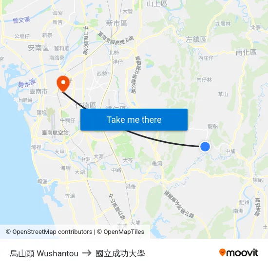 烏山頭 Wushantou to 國立成功大學 map