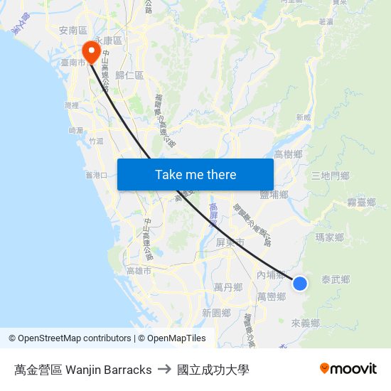 萬金營區 Wanjin Barracks to 國立成功大學 map