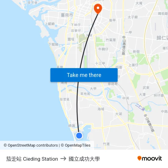 茄萣站 Cieding Station to 國立成功大學 map