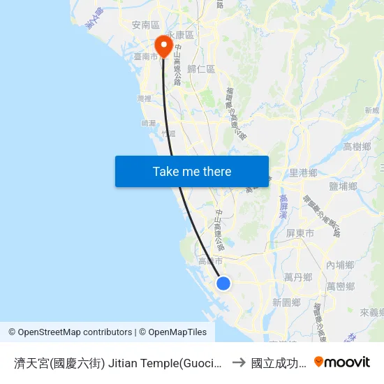 濟天宮(國慶六街) Jitian Temple(Guocing 6the Rd.) to 國立成功大學 map