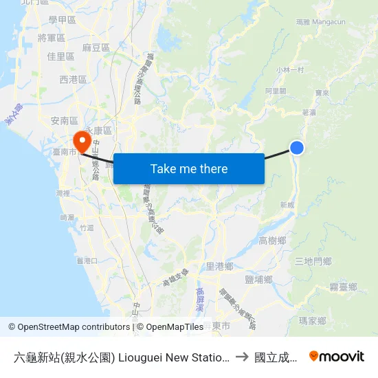 六龜新站(親水公園) Liouguei New Station(Hydrophilic Park) to 國立成功大學 map