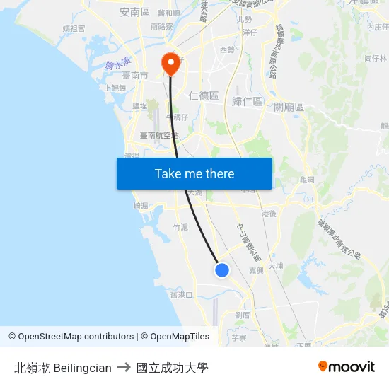 北嶺墘 Beilingcian to 國立成功大學 map