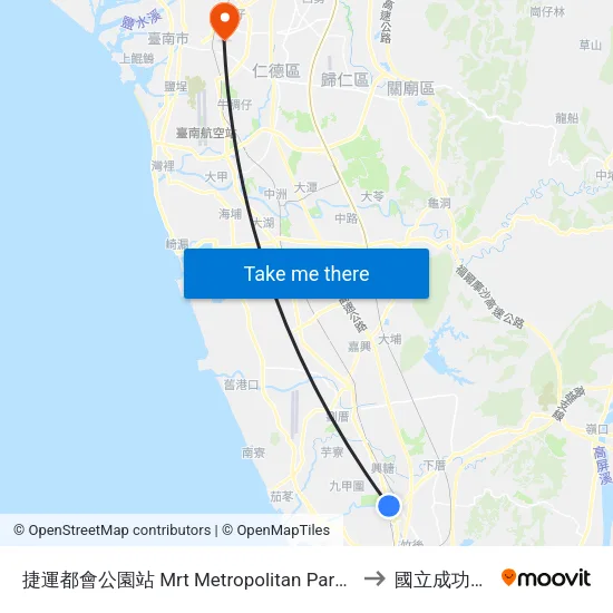 捷運都會公園站 Mrt Metropolitan Park Station to 國立成功大學 map