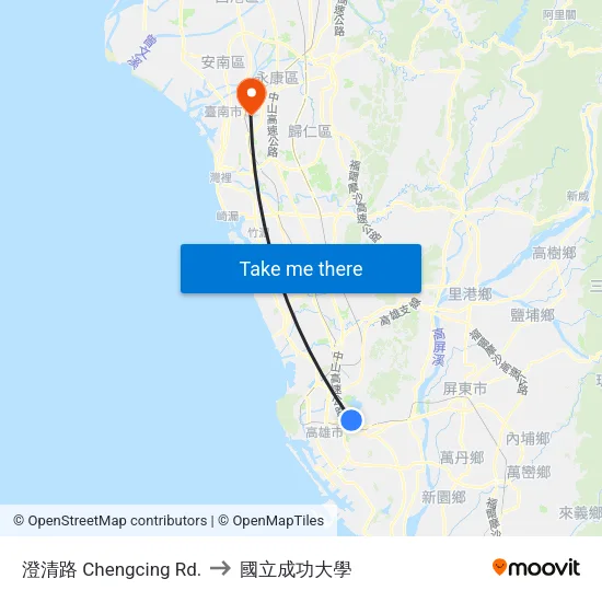 澄清路 Chengcing Rd. to 國立成功大學 map