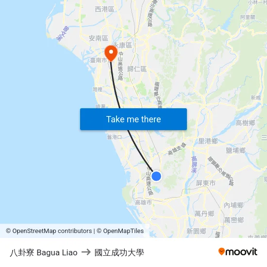 八卦寮 Bagua Liao to 國立成功大學 map