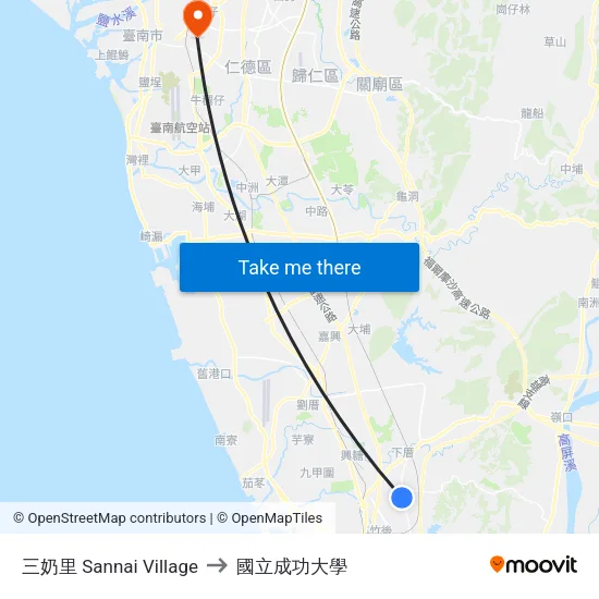 三奶里 Sannai Village to 國立成功大學 map