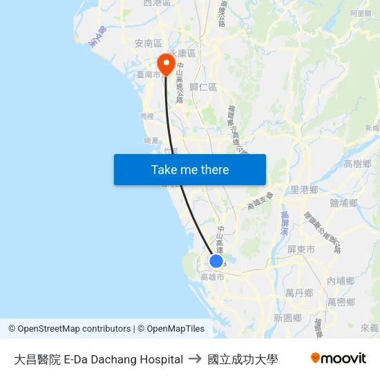大昌醫院 E-Da Dachang Hospital to 國立成功大學 map