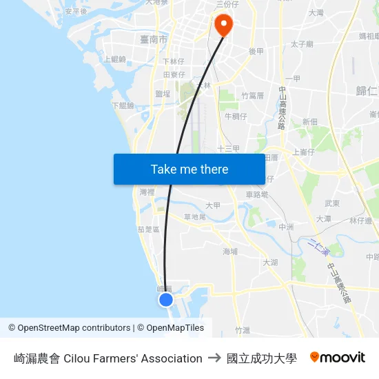 崎漏農會 Cilou Farmers' Association to 國立成功大學 map