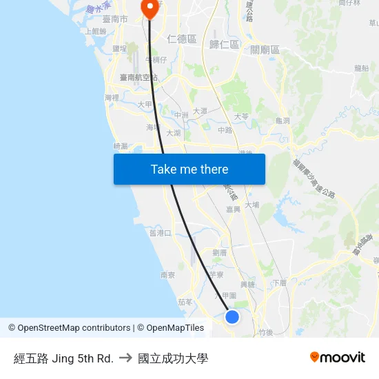 經五路 Jing 5th Rd. to 國立成功大學 map