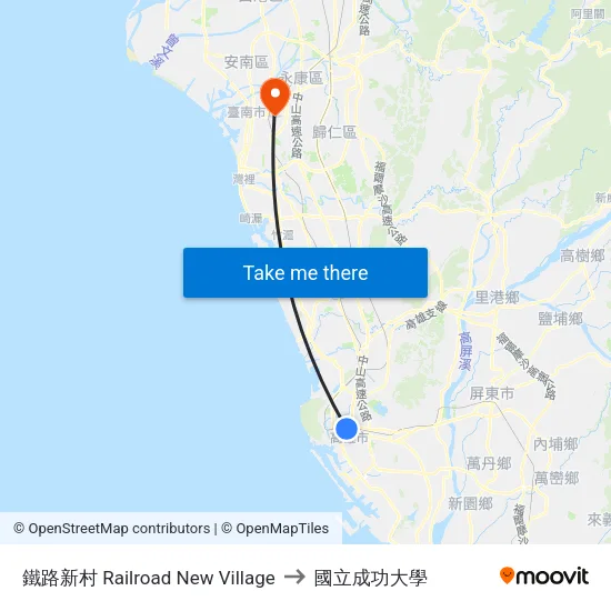 鐵路新村 Railroad New Village to 國立成功大學 map