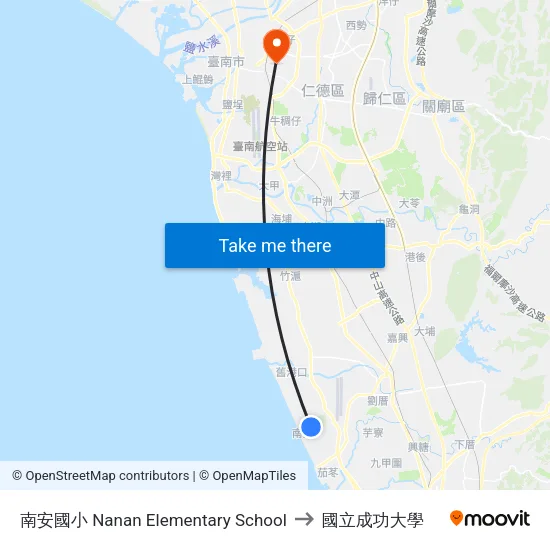 南安國小 Nanan Elementary School to 國立成功大學 map