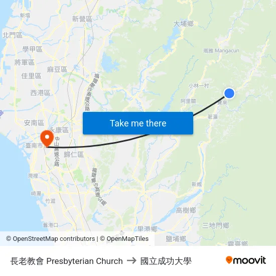 長老教會 Presbyterian Church to 國立成功大學 map