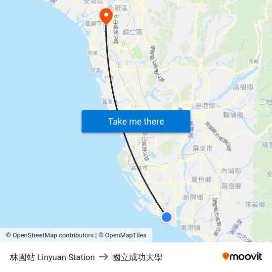 林園站 Linyuan Station to 國立成功大學 map
