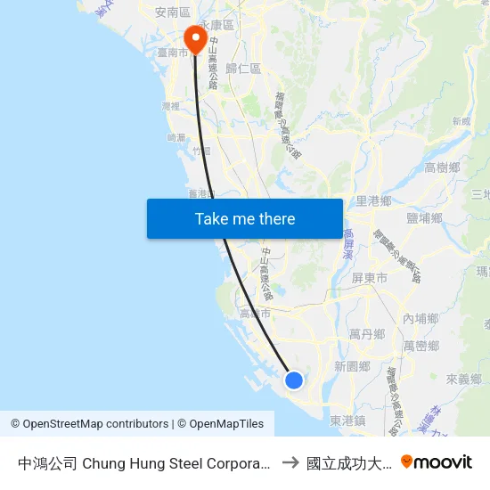 中鴻公司 Chung Hung Steel Corporation to 國立成功大學 map