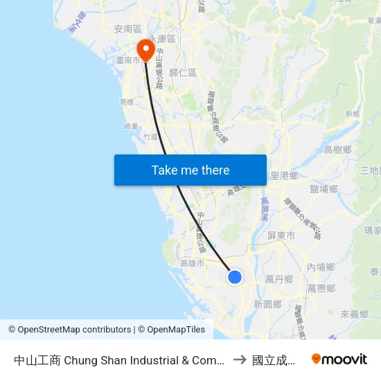 中山工商 Chung Shan Industrial & Commercial School to 國立成功大學 map
