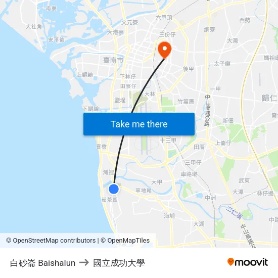 白砂崙 Baishalun to 國立成功大學 map