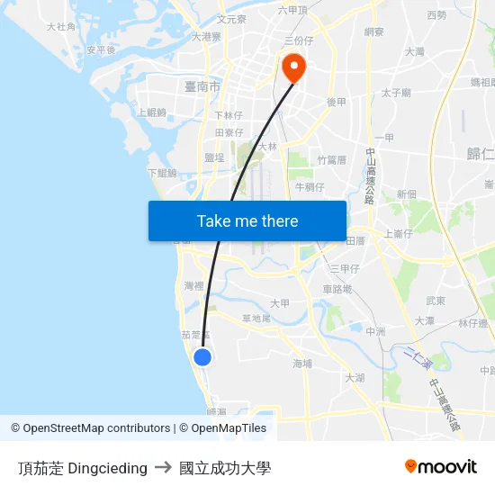 頂茄萣 Dingcieding to 國立成功大學 map