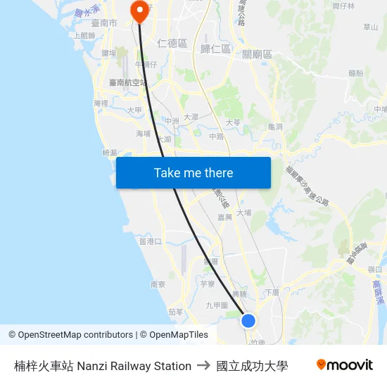 楠梓火車站 Nanzi Railway Station to 國立成功大學 map