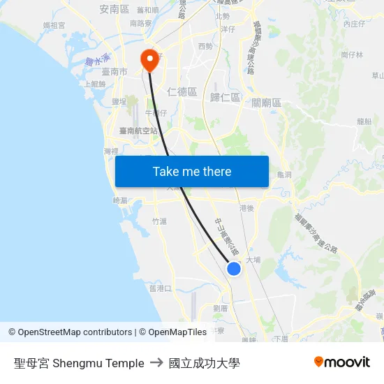 聖母宮 Shengmu Temple to 國立成功大學 map
