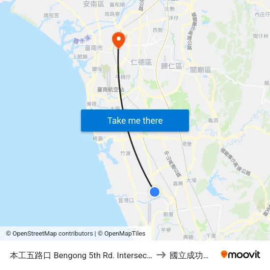 本工五路口 Bengong 5th Rd. Intersection to 國立成功大學 map