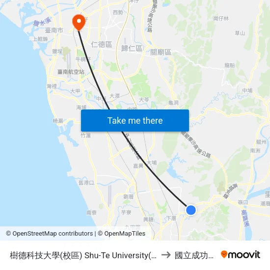 樹德科技大學(校區) Shu-Te University(Campus) to 國立成功大學 map