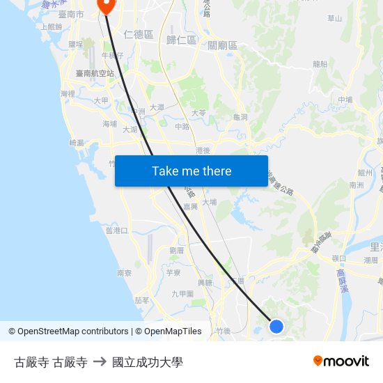 古嚴寺 古嚴寺 to 國立成功大學 map