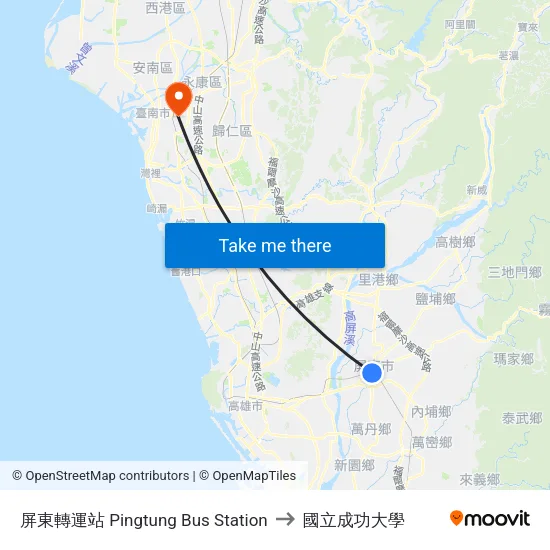 屏東轉運站 Pingtung Bus Station to 國立成功大學 map