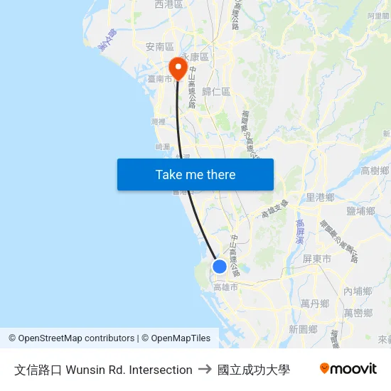 文信路口 Wunsin Rd. Intersection to 國立成功大學 map