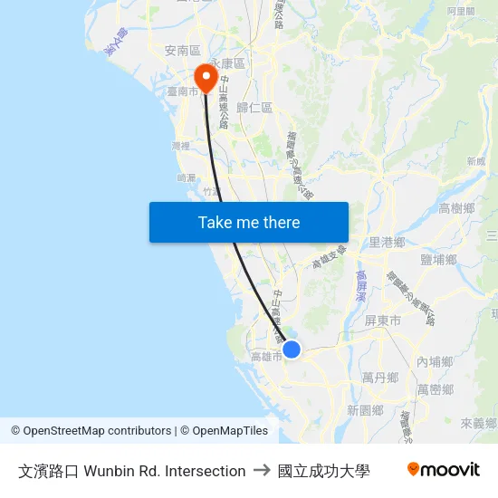 文濱路口 Wunbin Rd. Intersection to 國立成功大學 map