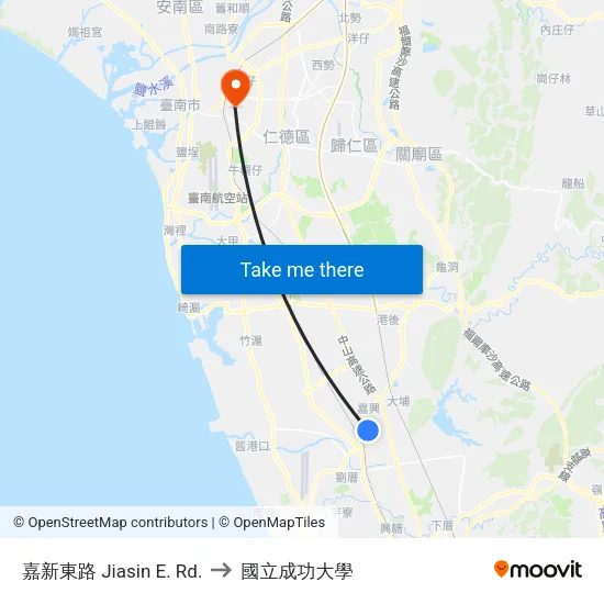 嘉新東路 Jiasin E. Rd. to 國立成功大學 map