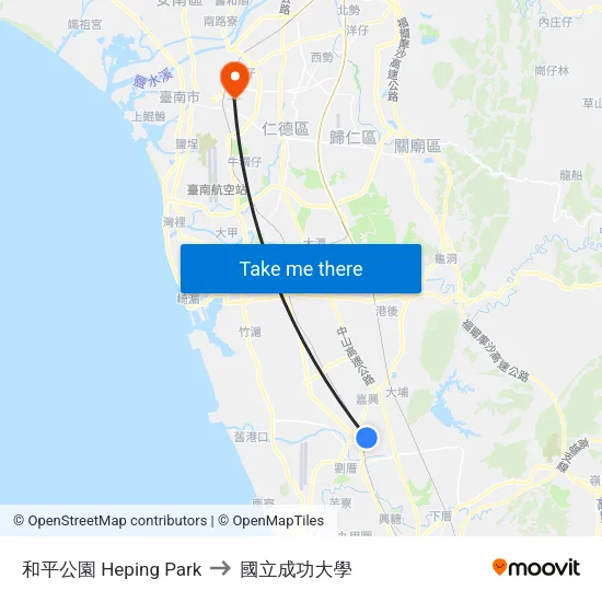 和平公園 Heping Park to 國立成功大學 map