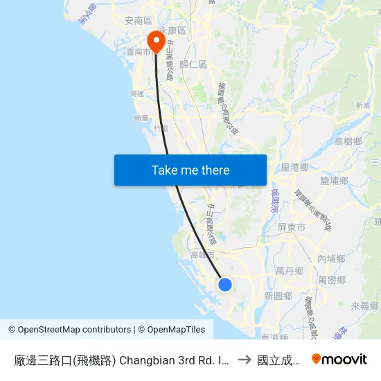 廠邊三路口(飛機路) Changbian 3rd Rd. Intersection(Feiji Rd.) to 國立成功大學 map