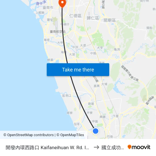 開發內環西路口 Kaifaneihuan W. Rd. Intersection to 國立成功大學 map