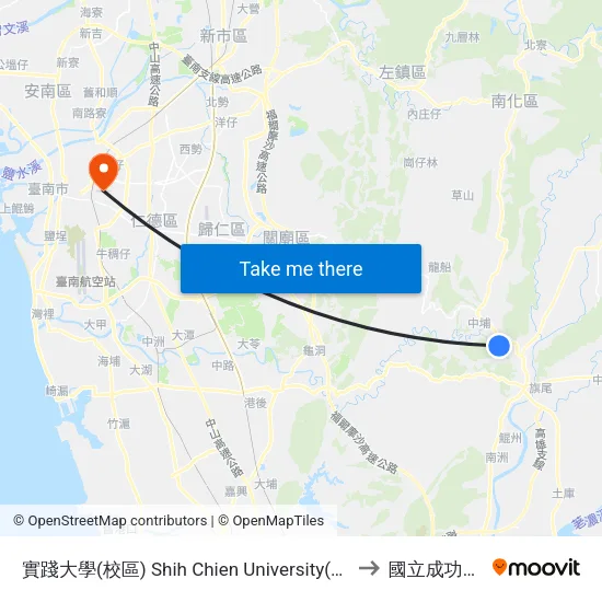 實踐大學(校區) Shih Chien University(Campus) to 國立成功大學 map