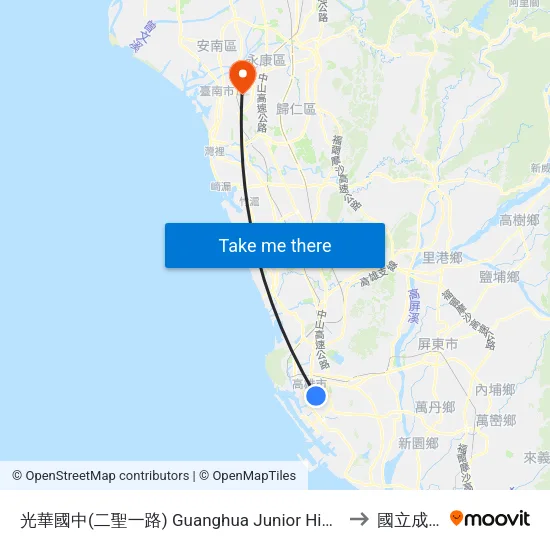 光華國中(二聖一路) Guanghua Junior High School(Ersheng 1st Rd.) to 國立成功大學 map