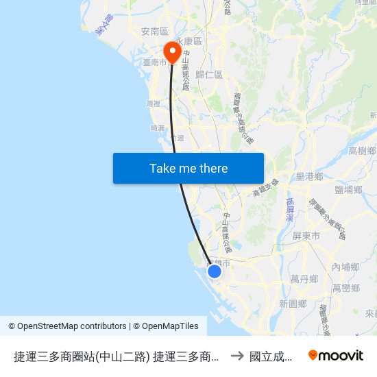 捷運三多商圈站(中山二路) 捷運三多商圈站(中山二路) to 國立成功大學 map