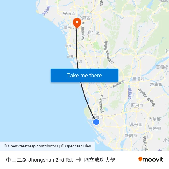 中山二路 Jhongshan 2nd Rd. to 國立成功大學 map