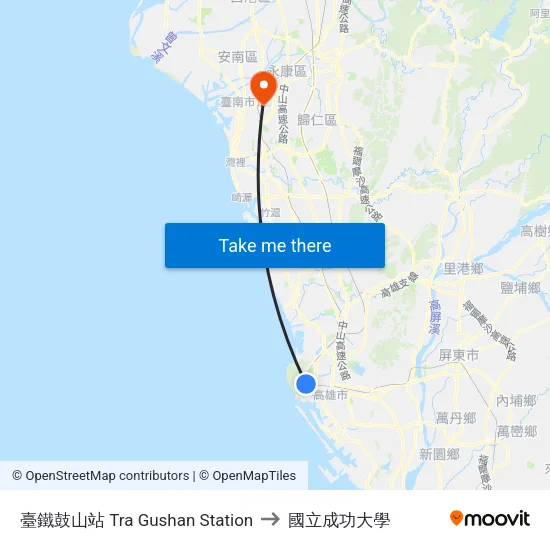 臺鐵鼓山站 Tra Gushan Station to 國立成功大學 map