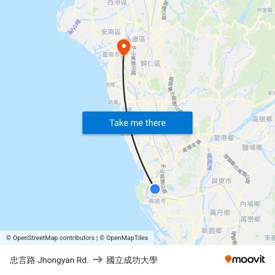 忠言路 Jhongyan Rd. to 國立成功大學 map