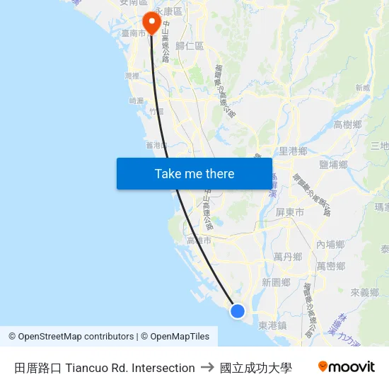 田厝路口 Tiancuo Rd. Intersection to 國立成功大學 map