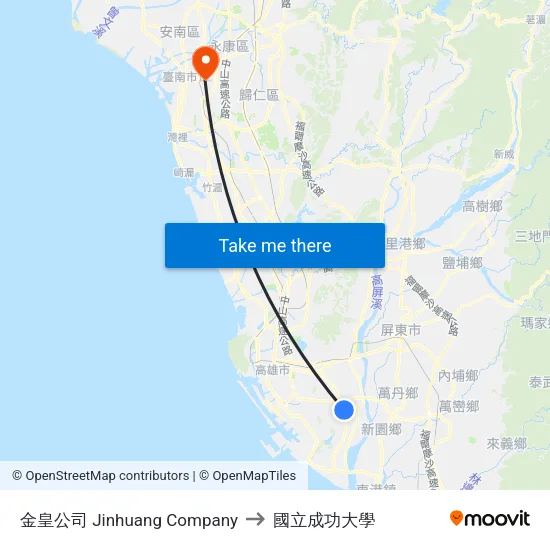 金皇公司 Jinhuang Company to 國立成功大學 map