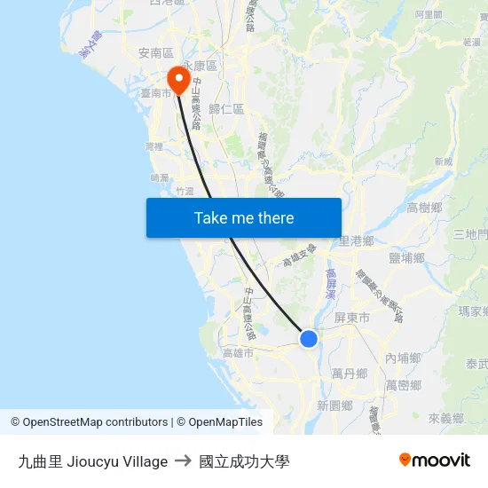 九曲里 Jioucyu Village to 國立成功大學 map